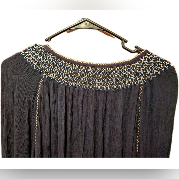 Free People Wind Willow Boho Embroidered Tied Neck Tunic Dress  Small‎ Festival - Picture 6 of 9